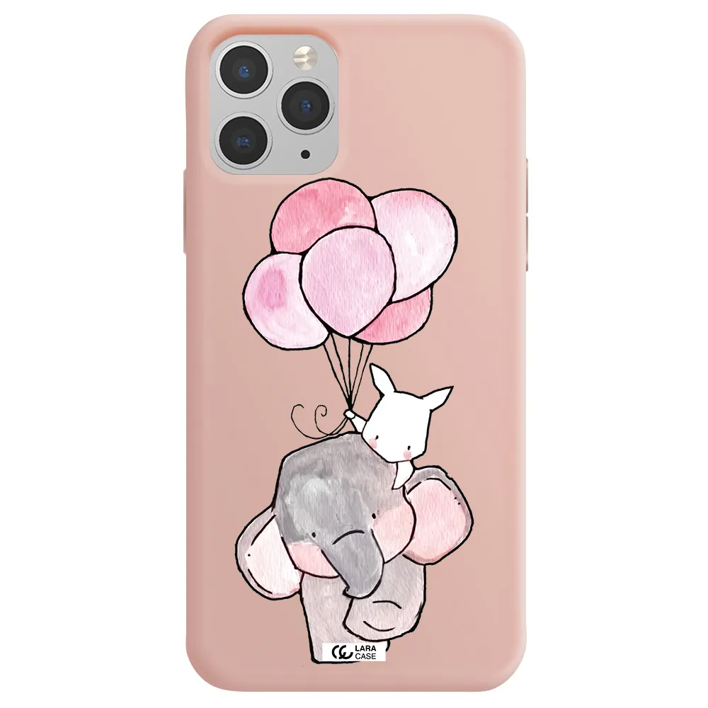 a cartoon elephant and donkey holding balloons Apple iPhone 11 pro max Silicone pastel pink Case