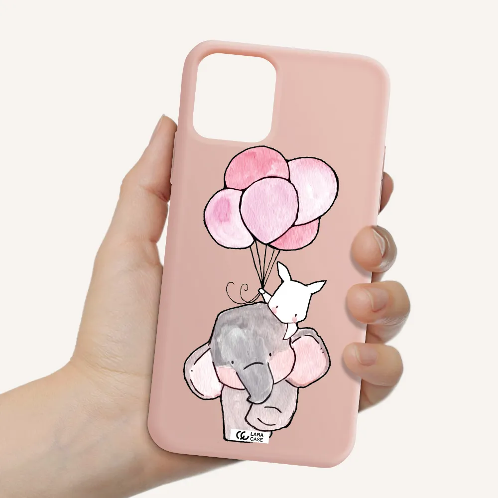 a cartoon elephant and donkey holding balloons Apple iPhone 11 pro max Silicone pastel pink Case