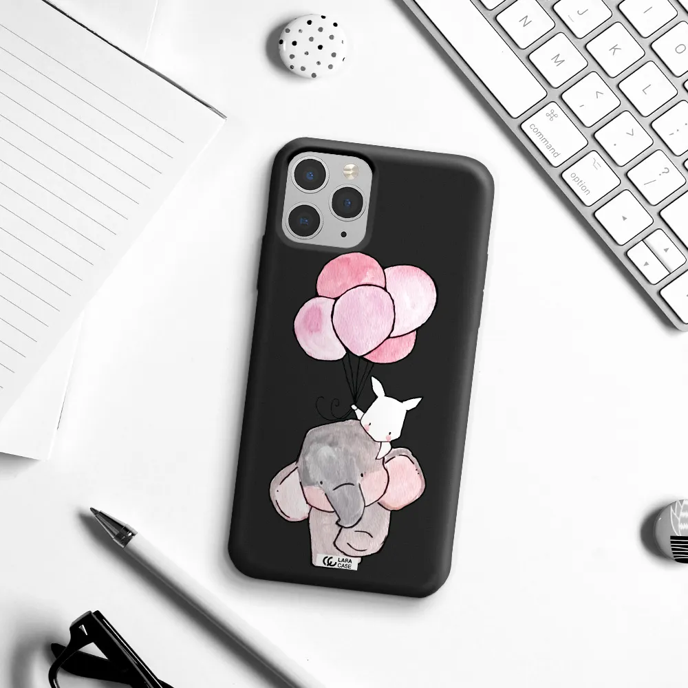 a cartoon elephant and donkey holding balloons Apple iPhone 11 pro Silicone black Case