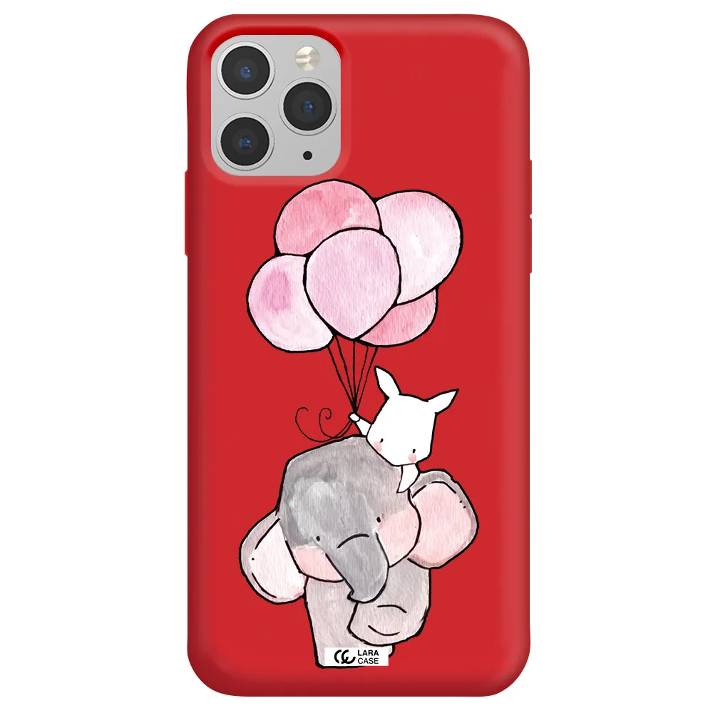 a cartoon elephant and donkey holding balloons Apple iPhone 11 pro Silicone Imperial Red Case
