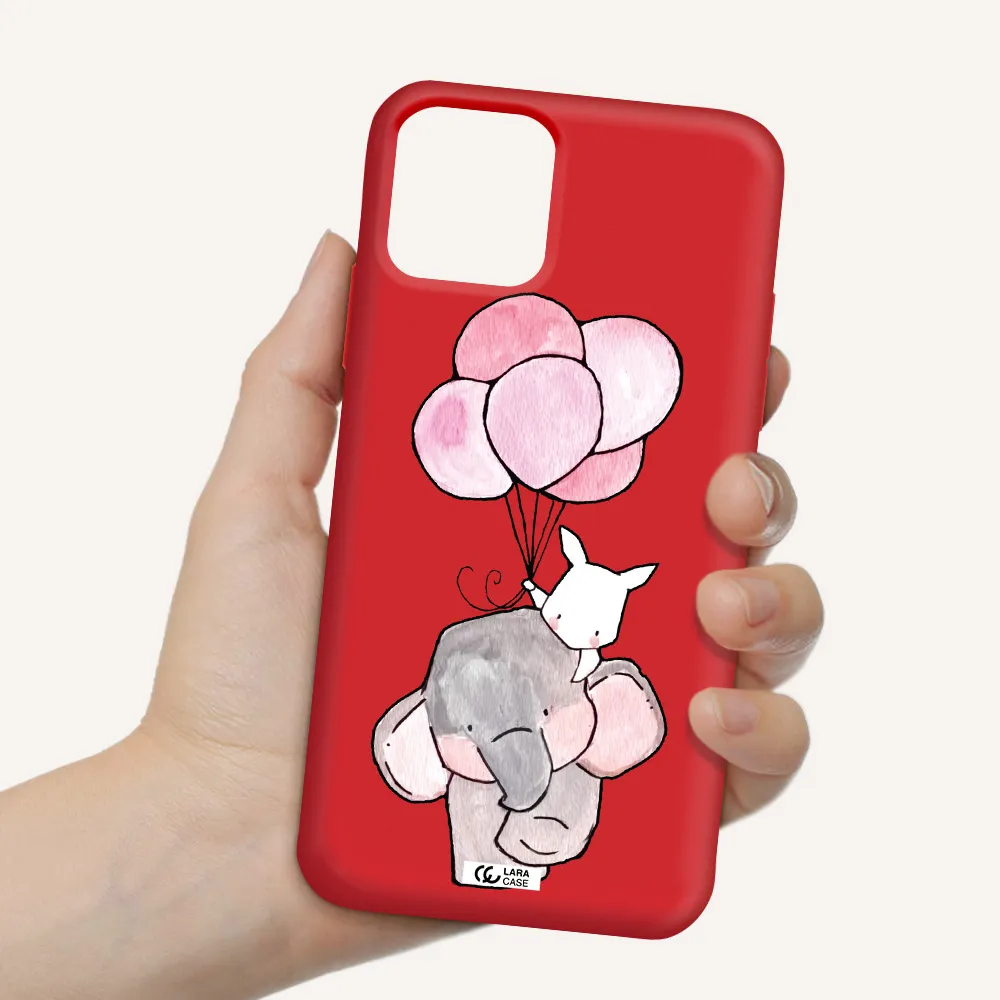 a cartoon elephant and donkey holding balloons Apple iPhone 11 pro Silicone Imperial Red Case