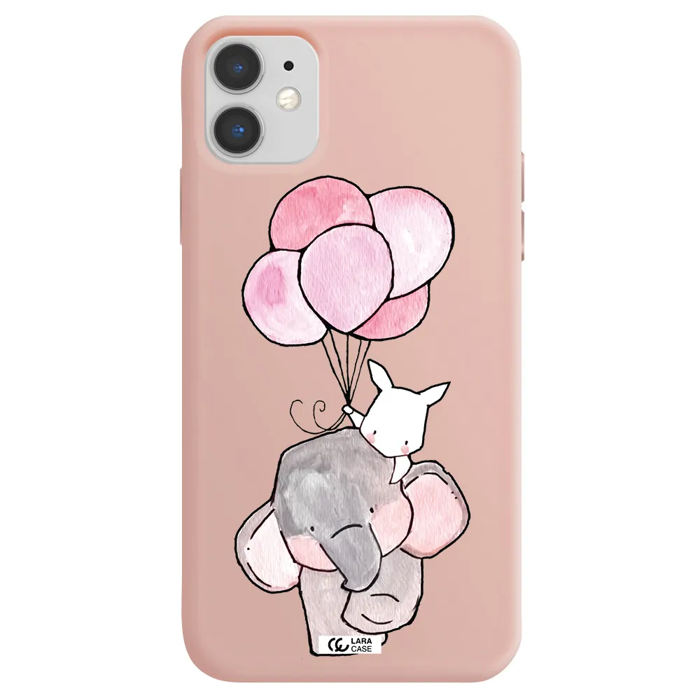 a cartoon elephant and donkey holding balloons Apple iPhone 11 Silicone pastel pink Case