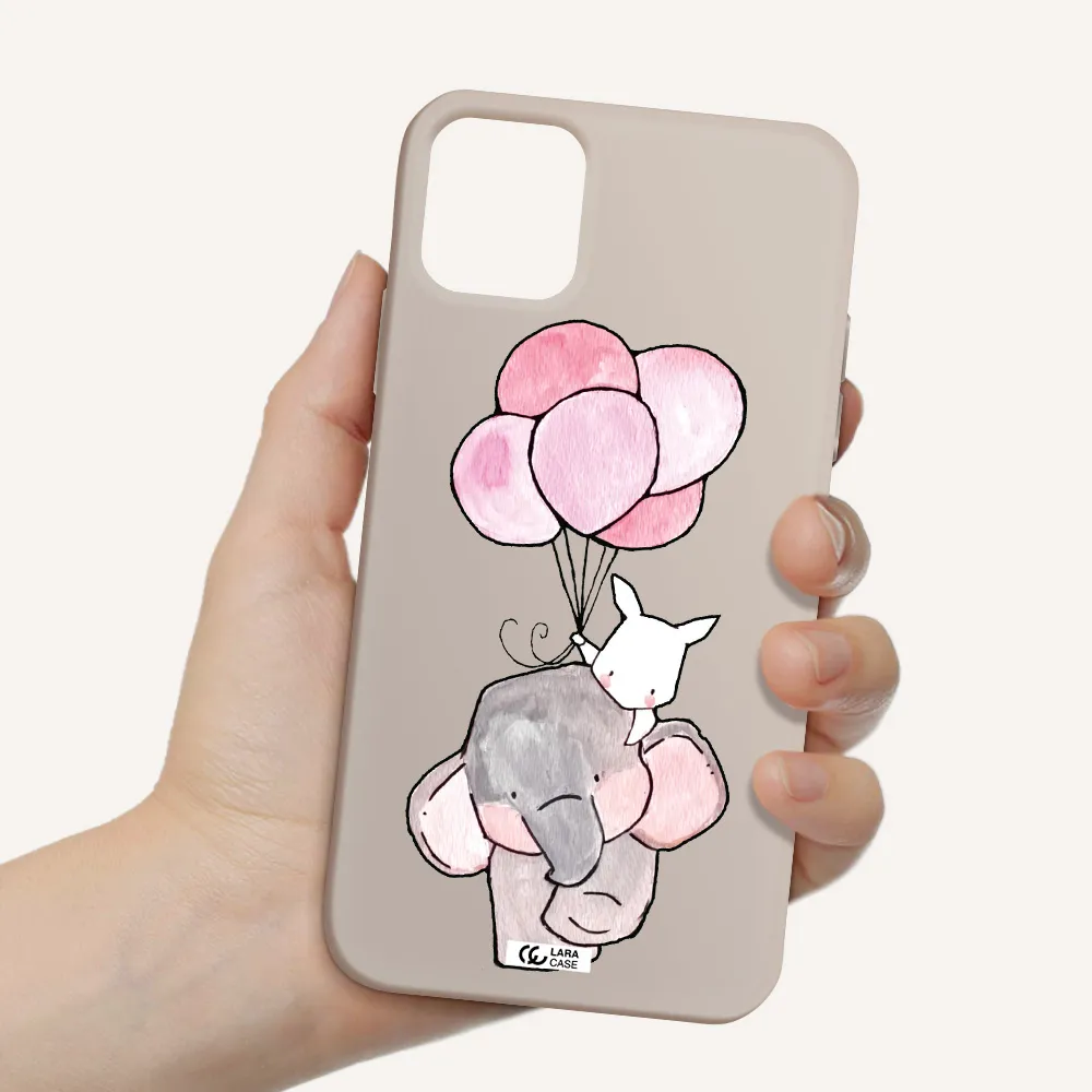 a cartoon elephant and donkey holding balloons Apple iPhone 11 Silicone Stone Case