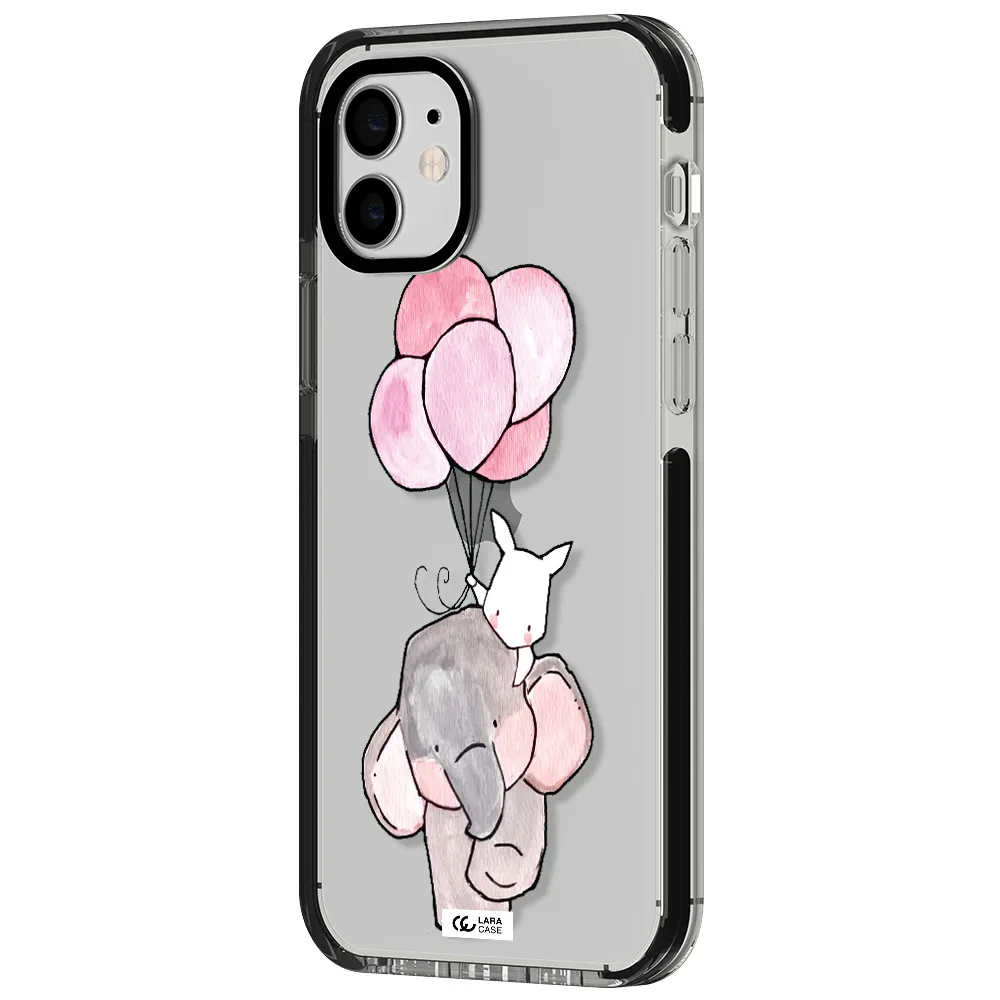 a cartoon elephant and donkey holding balloons Apple iPhone 12 impact black border Case
