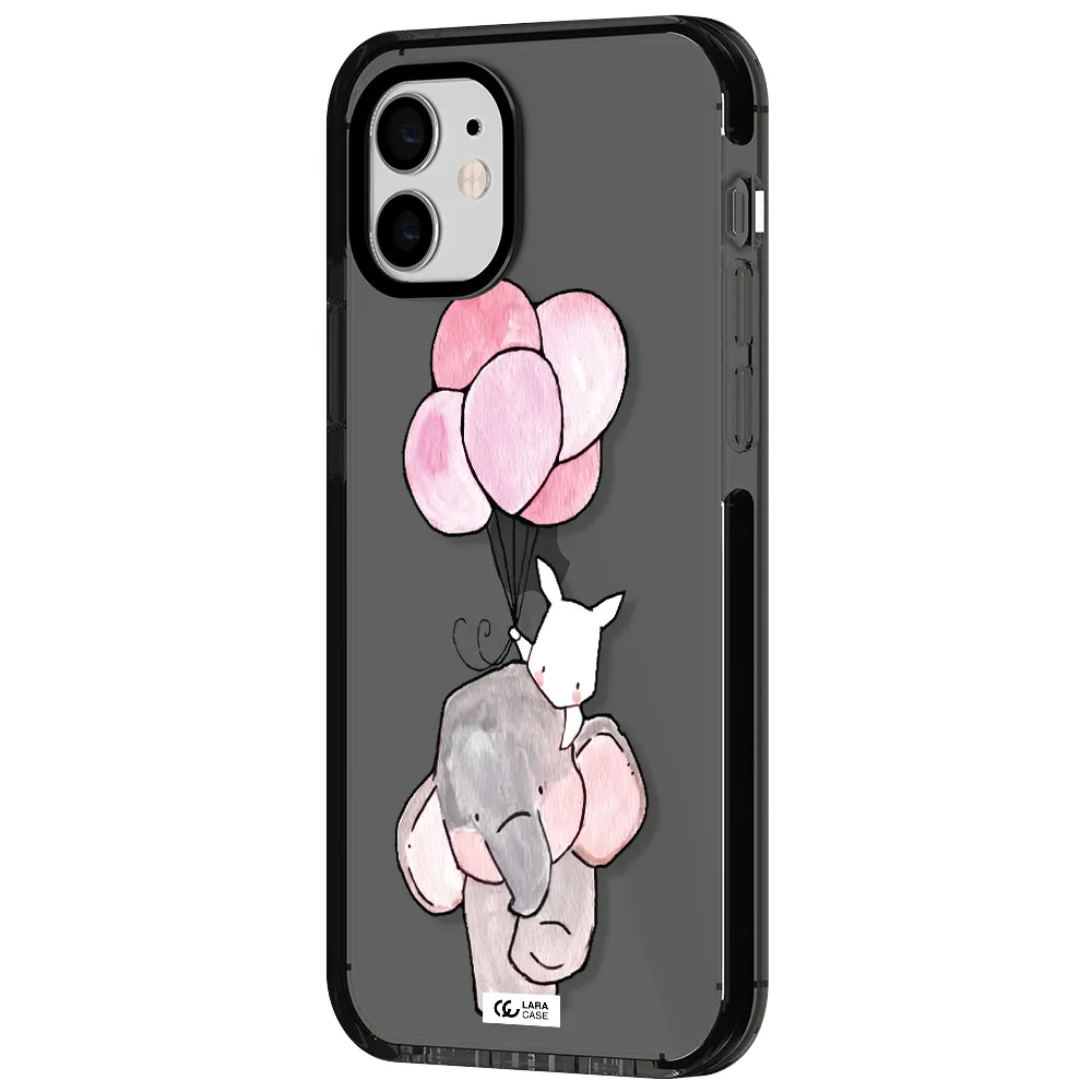 a cartoon elephant and donkey holding balloons Apple iPhone 12 impact Smoke Black Case