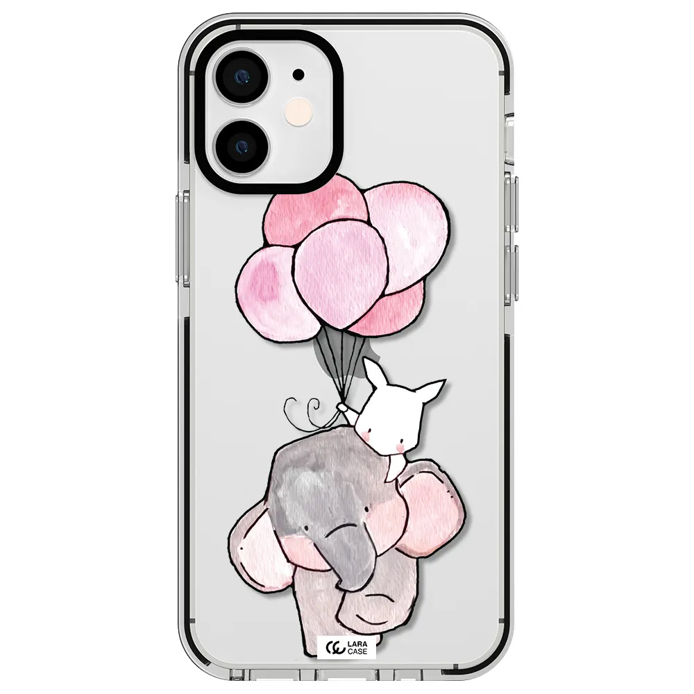 a cartoon elephant and donkey holding balloons Apple iPhone 12 mini impact black border Case