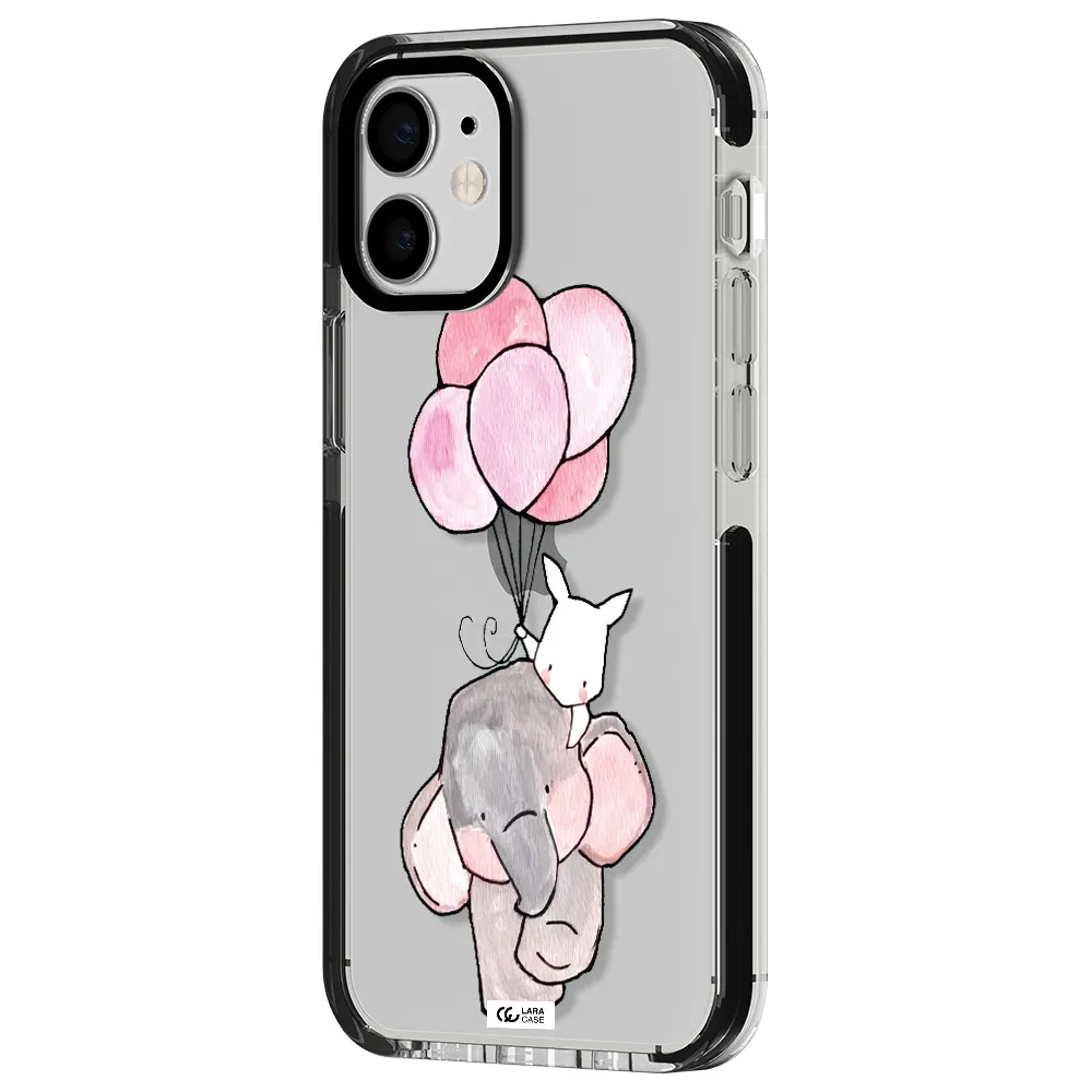 a cartoon elephant and donkey holding balloons Apple iPhone 12 mini impact black border Case