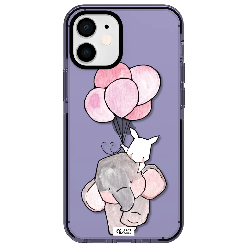 a cartoon elephant and donkey holding balloons Apple iPhone 12 mini impact Lilac Case