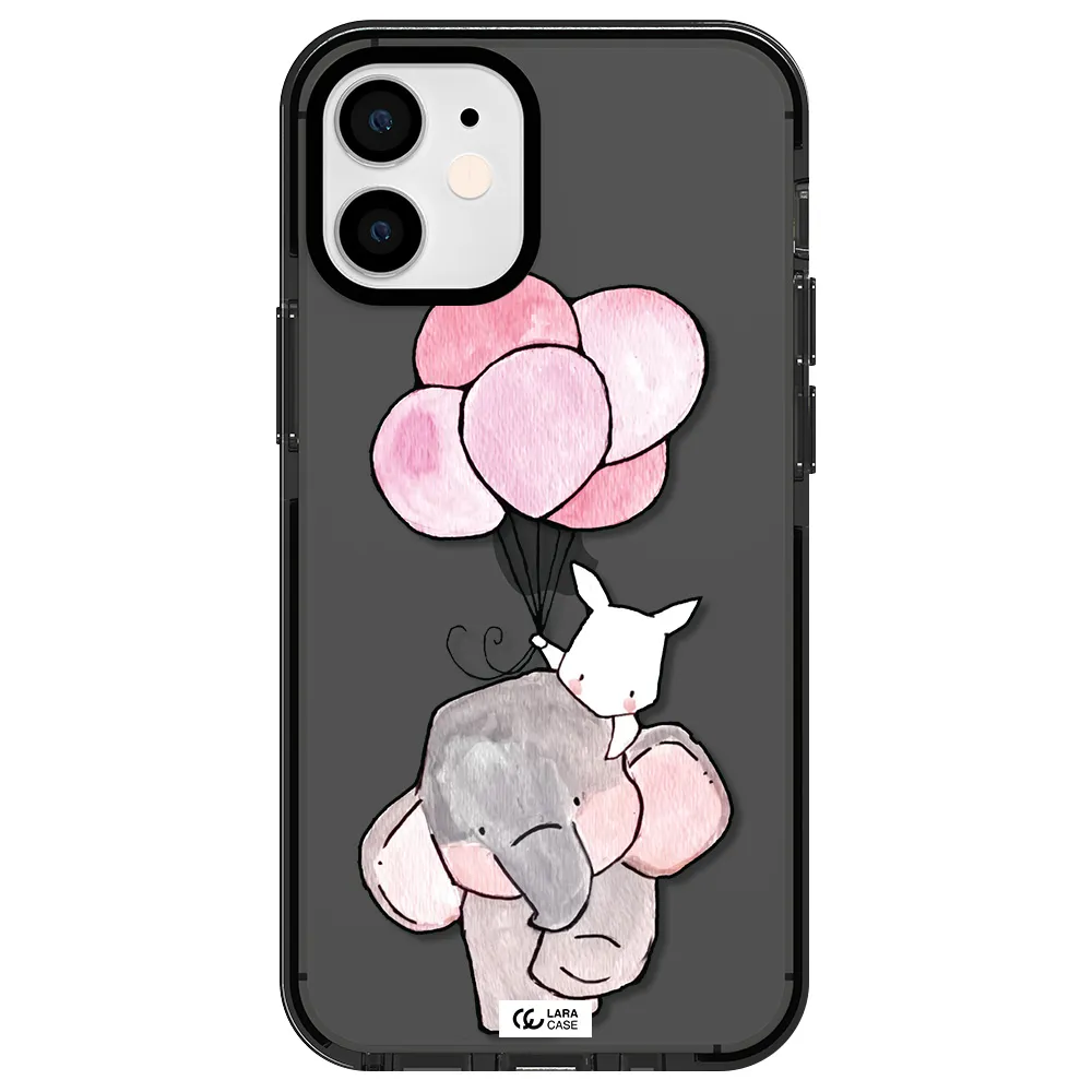 a cartoon elephant and donkey holding balloons Apple iPhone 12 mini impact Smoke Black Case