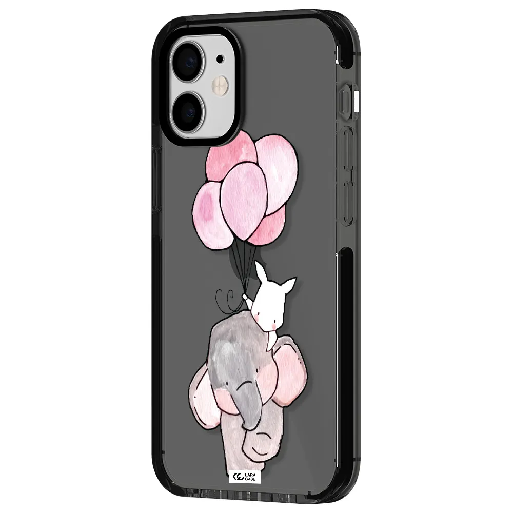 a cartoon elephant and donkey holding balloons Apple iPhone 12 mini impact Smoke Black Case