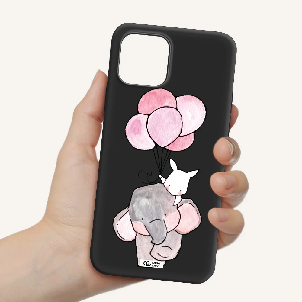 a cartoon elephant and donkey holding balloons Apple iPhone 12 mini Silicone black Case
