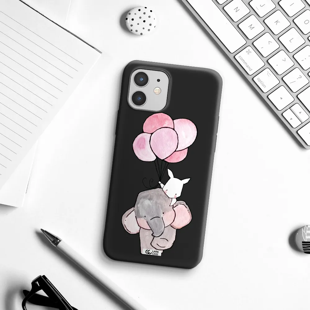 a cartoon elephant and donkey holding balloons Apple iPhone 12 mini Silicone black Case