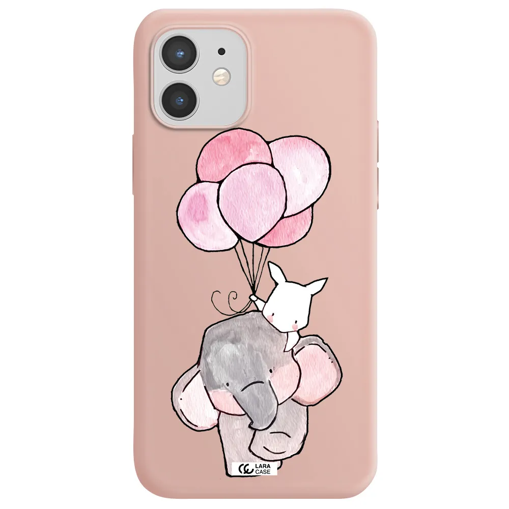a cartoon elephant and donkey holding balloons Apple iPhone 12 mini Silicone pastel pink Case