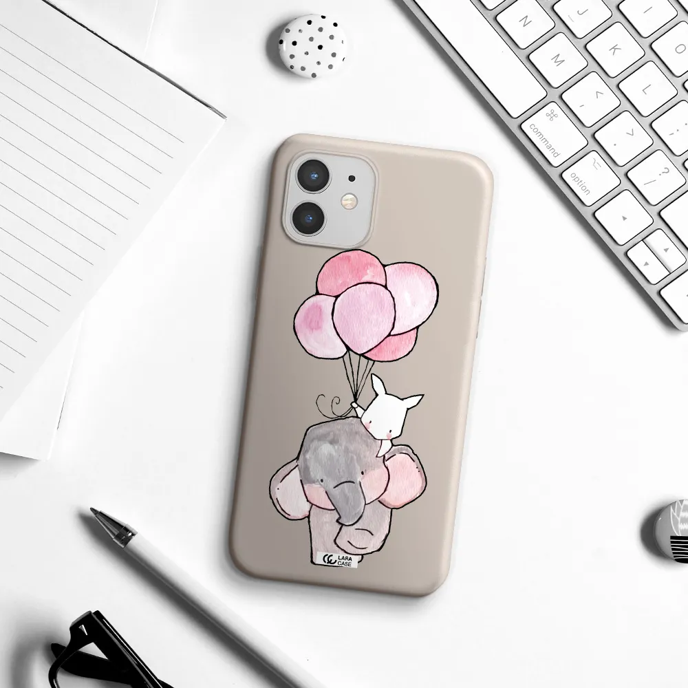 a cartoon elephant and donkey holding balloons Apple iPhone 12 mini Silicone Stone Case