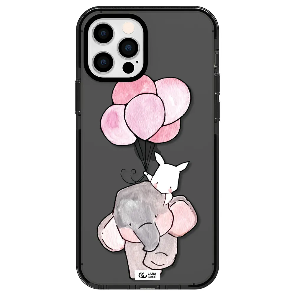 a cartoon elephant and donkey holding balloons Apple iPhone 12 pro impact Smoke Black Case