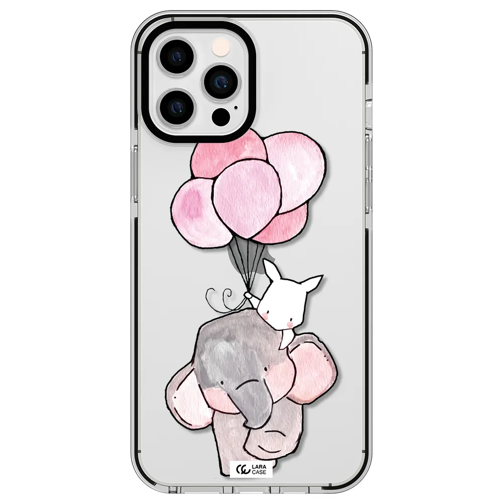 a cartoon elephant and donkey holding balloons Apple iPhone 12 pro max impact black border Case
