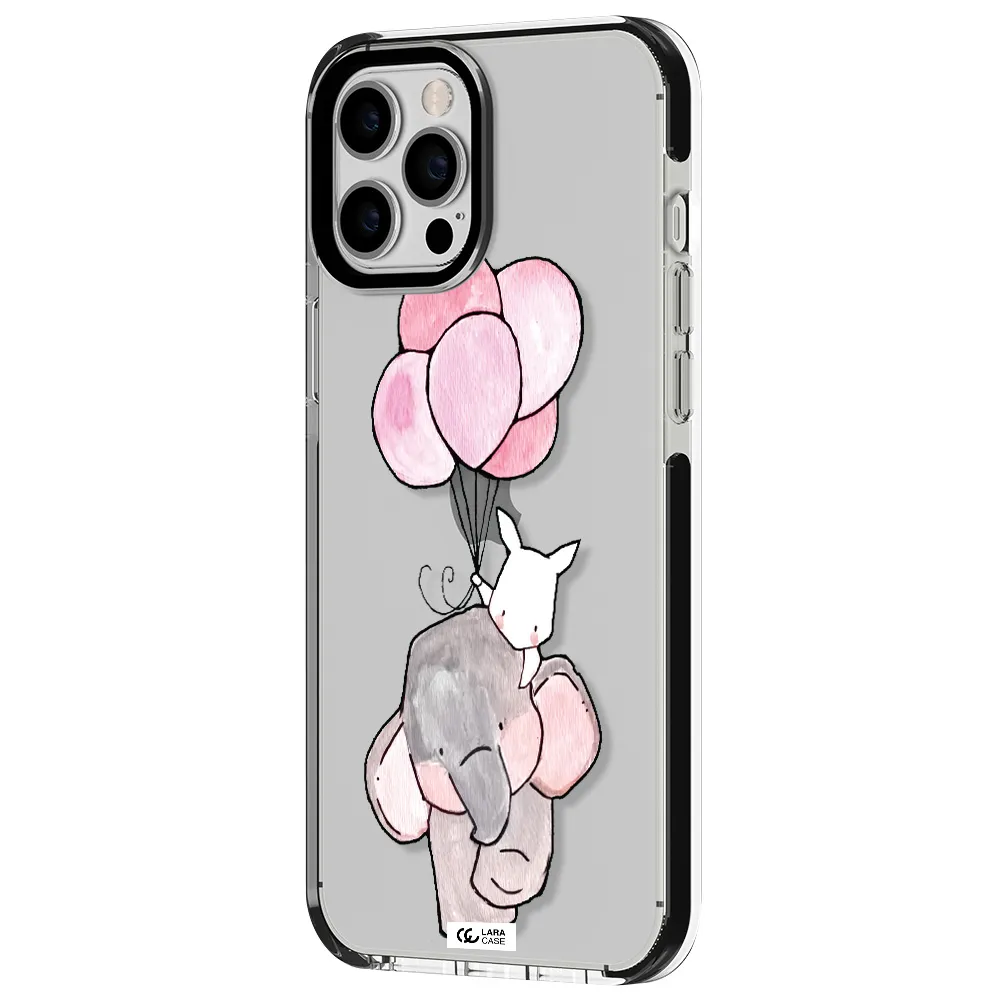 a cartoon elephant and donkey holding balloons Apple iPhone 12 pro max impact black border Case