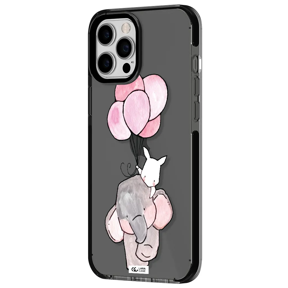a cartoon elephant and donkey holding balloons Apple iPhone 12 pro max impact Smoke Black Case