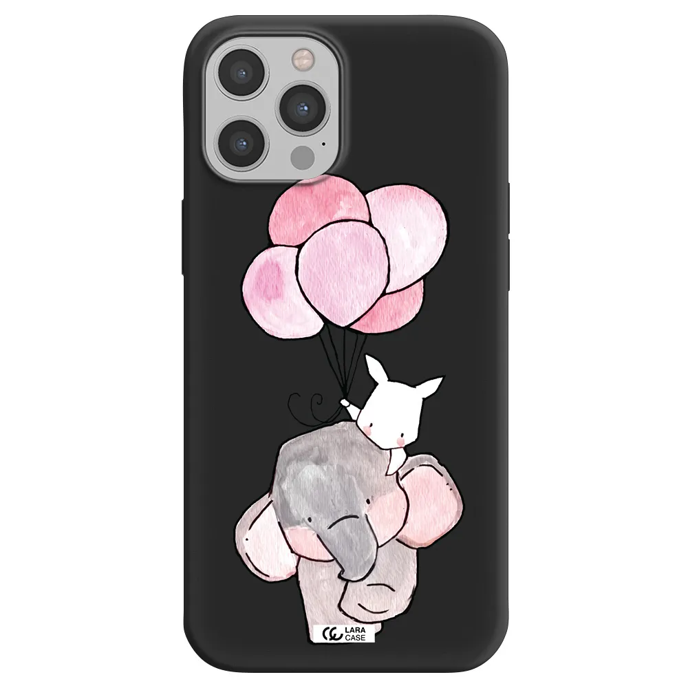 a cartoon elephant and donkey holding balloons Apple iPhone 12 pro max Silicone black Case