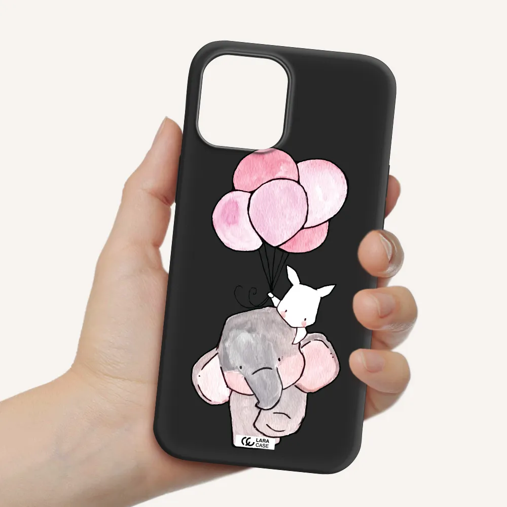 a cartoon elephant and donkey holding balloons Apple iPhone 12 pro max Silicone black Case