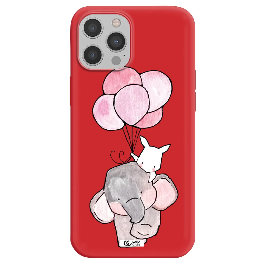 a cartoon elephant and donkey holding balloons Apple iPhone 12 pro max Silicone Imperial Red Case