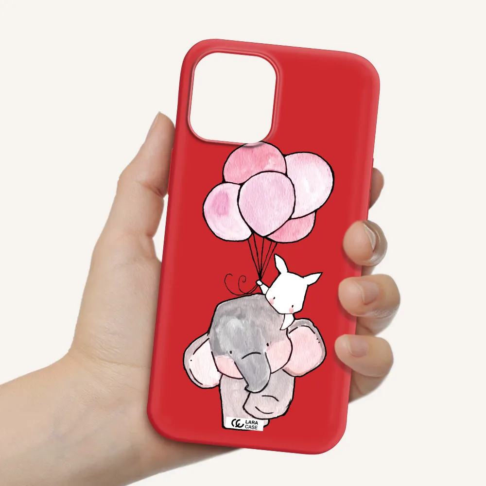 a cartoon elephant and donkey holding balloons Apple iPhone 12 pro max Silicone Imperial Red Case