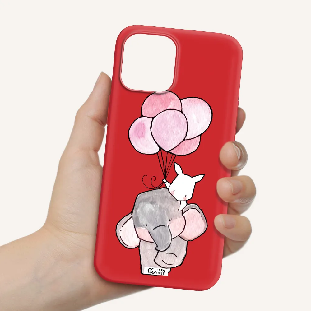 a cartoon elephant and donkey holding balloons Apple iPhone 12 pro Silicone Imperial Red Case