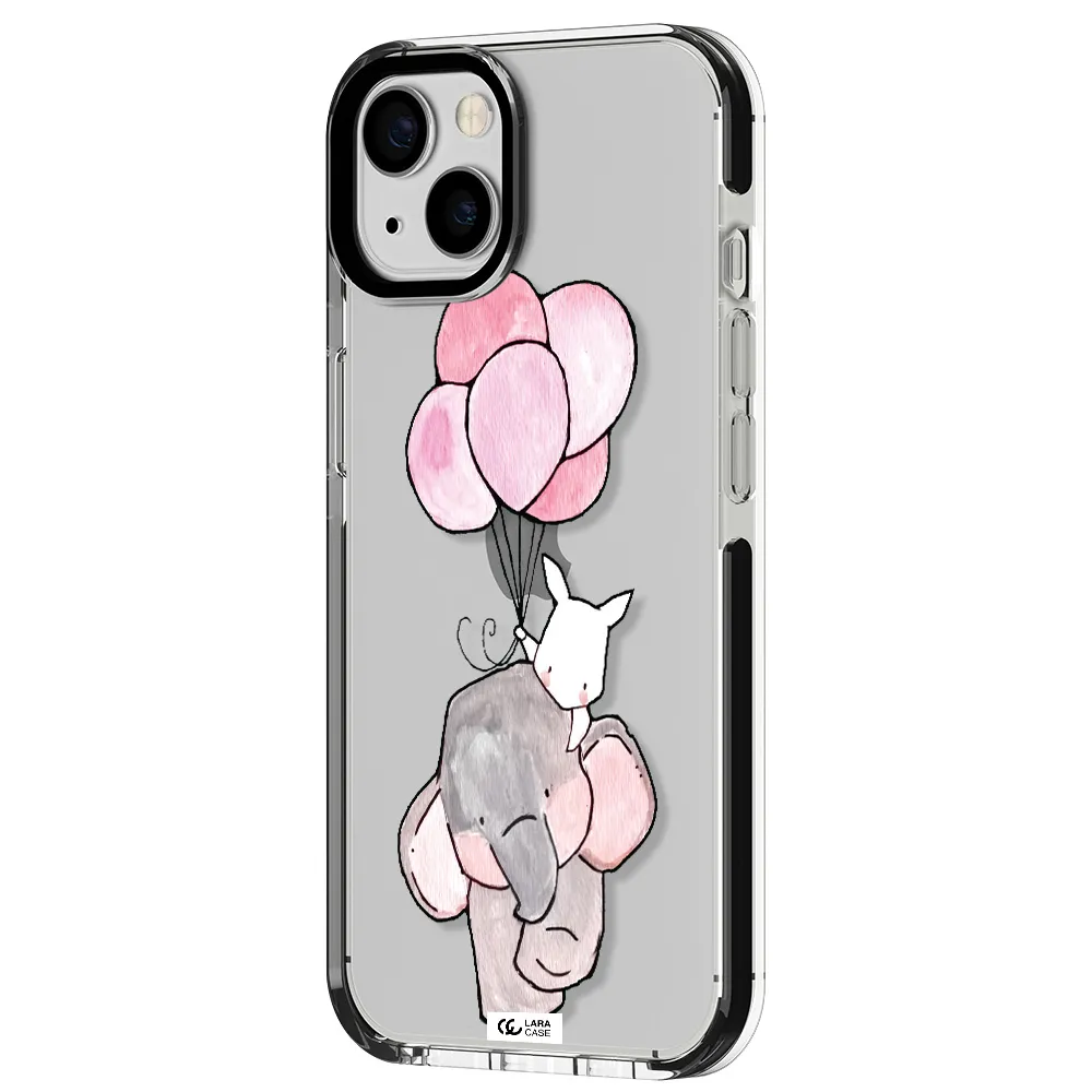 a cartoon elephant and donkey holding balloons Apple iPhone 13 impact black border Case