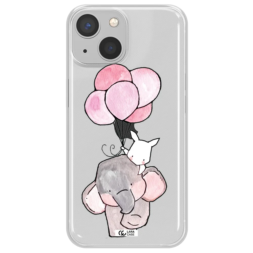 a cartoon elephant and donkey holding balloons Apple iPhone 13 mini Clear TPU Case