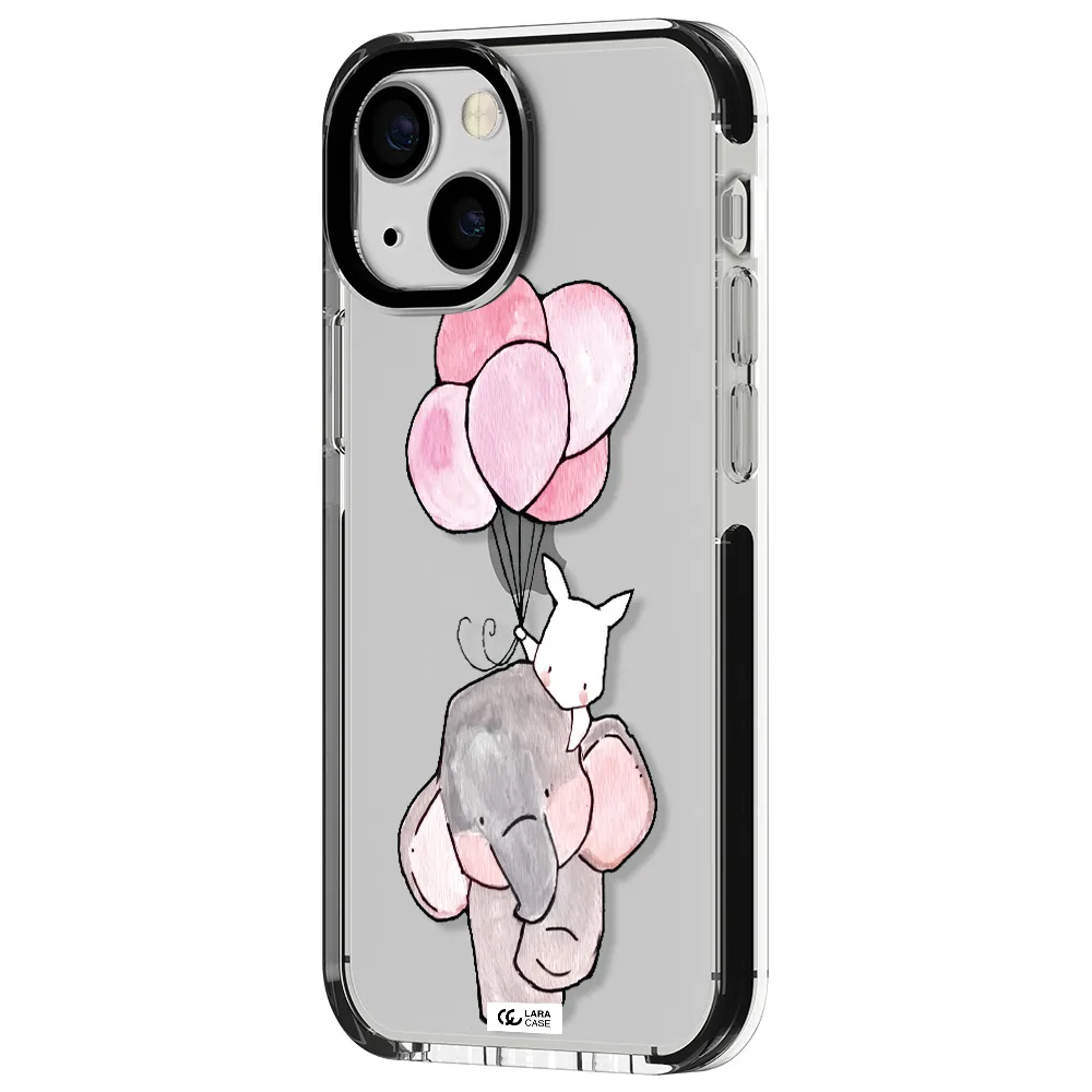 a cartoon elephant and donkey holding balloons Apple iPhone 13 mini impact black border Case