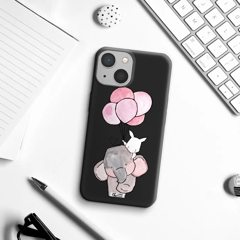 a cartoon elephant and donkey holding balloons Apple iPhone 13 mini Silicone black Case
