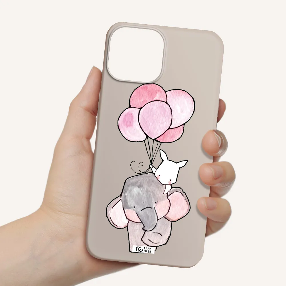 a cartoon elephant and donkey holding balloons Apple iPhone 13 mini Silicone Stone Case