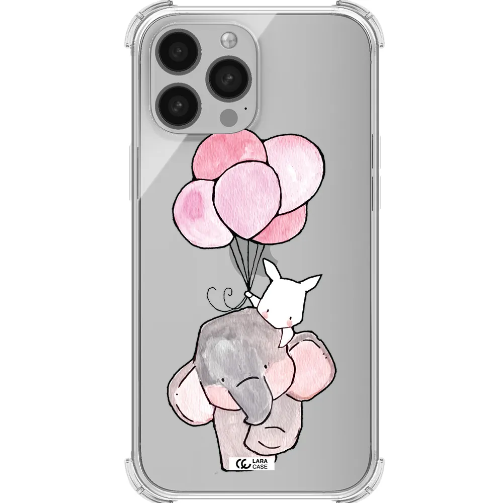 a cartoon elephant and donkey holding balloons Apple iPhone 13 Pro Clear PC Case