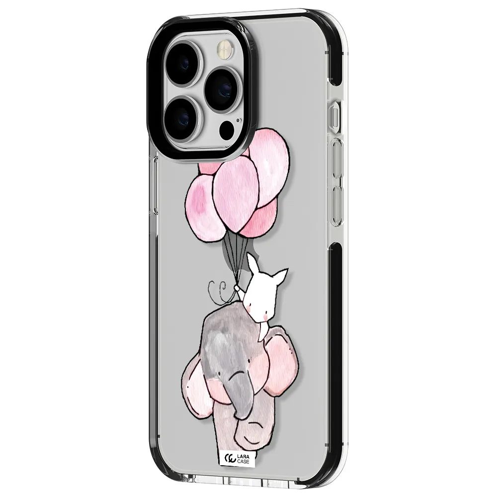 a cartoon elephant and donkey holding balloons Apple iPhone 13 Pro impact black border Case