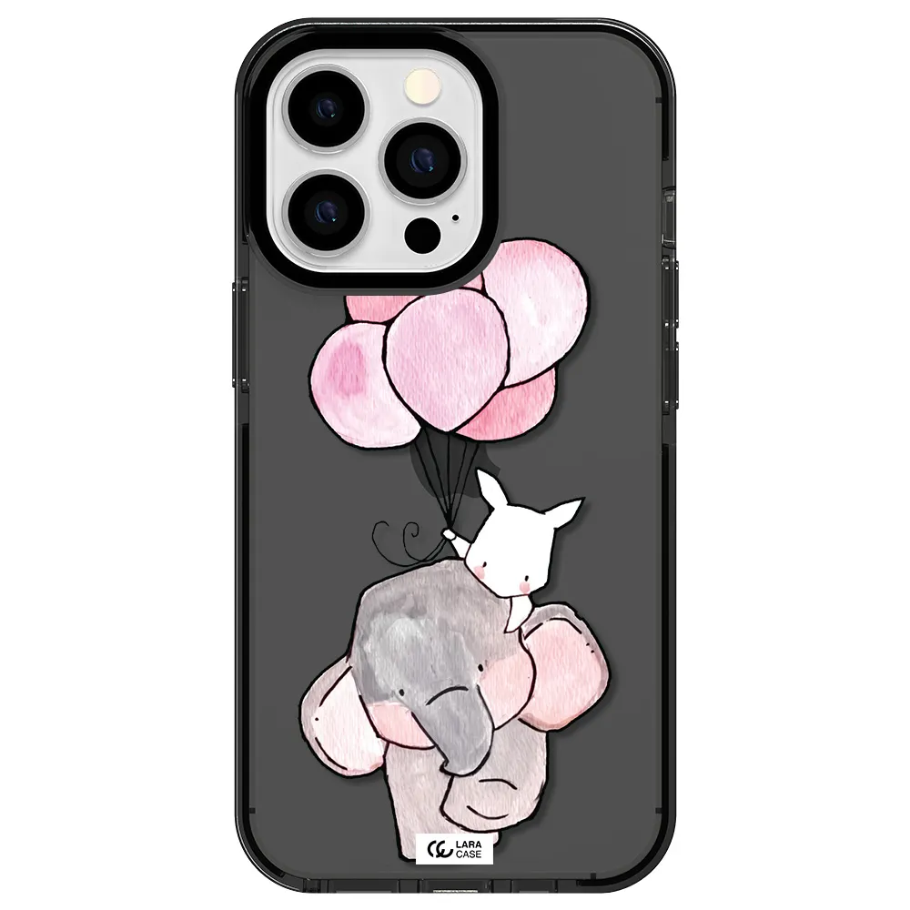 a cartoon elephant and donkey holding balloons Apple iPhone 13 Pro impact Smoke Black Case