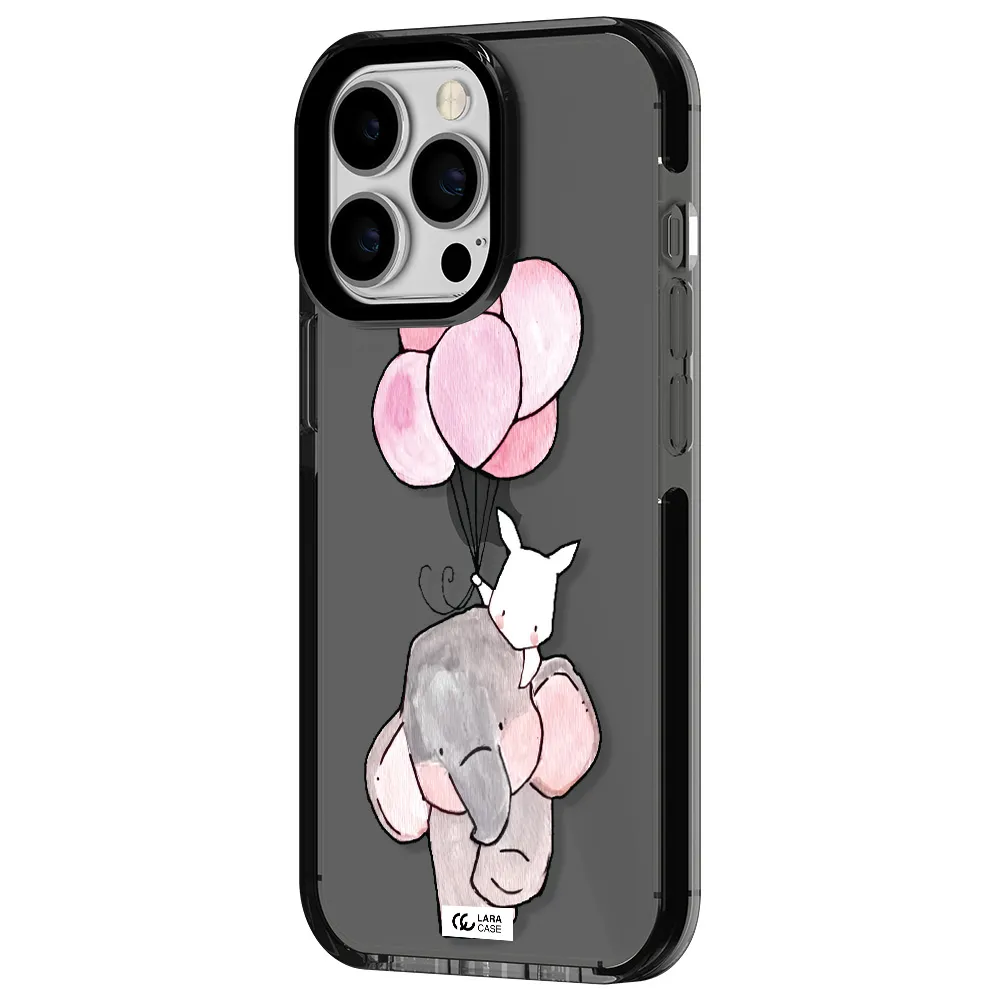 a cartoon elephant and donkey holding balloons Apple iPhone 13 Pro impact Smoke Black Case