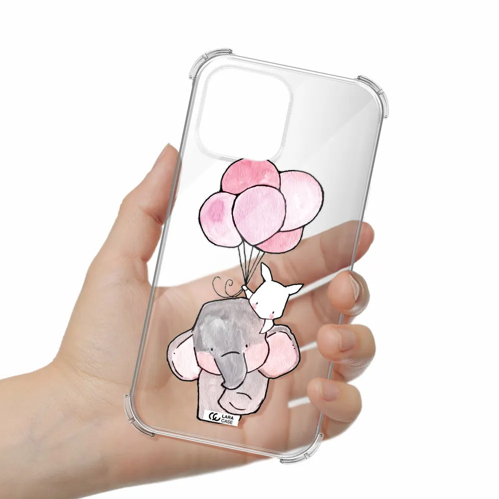a cartoon elephant and donkey holding balloons Apple iPhone 13 Pro Max Clear PC Case