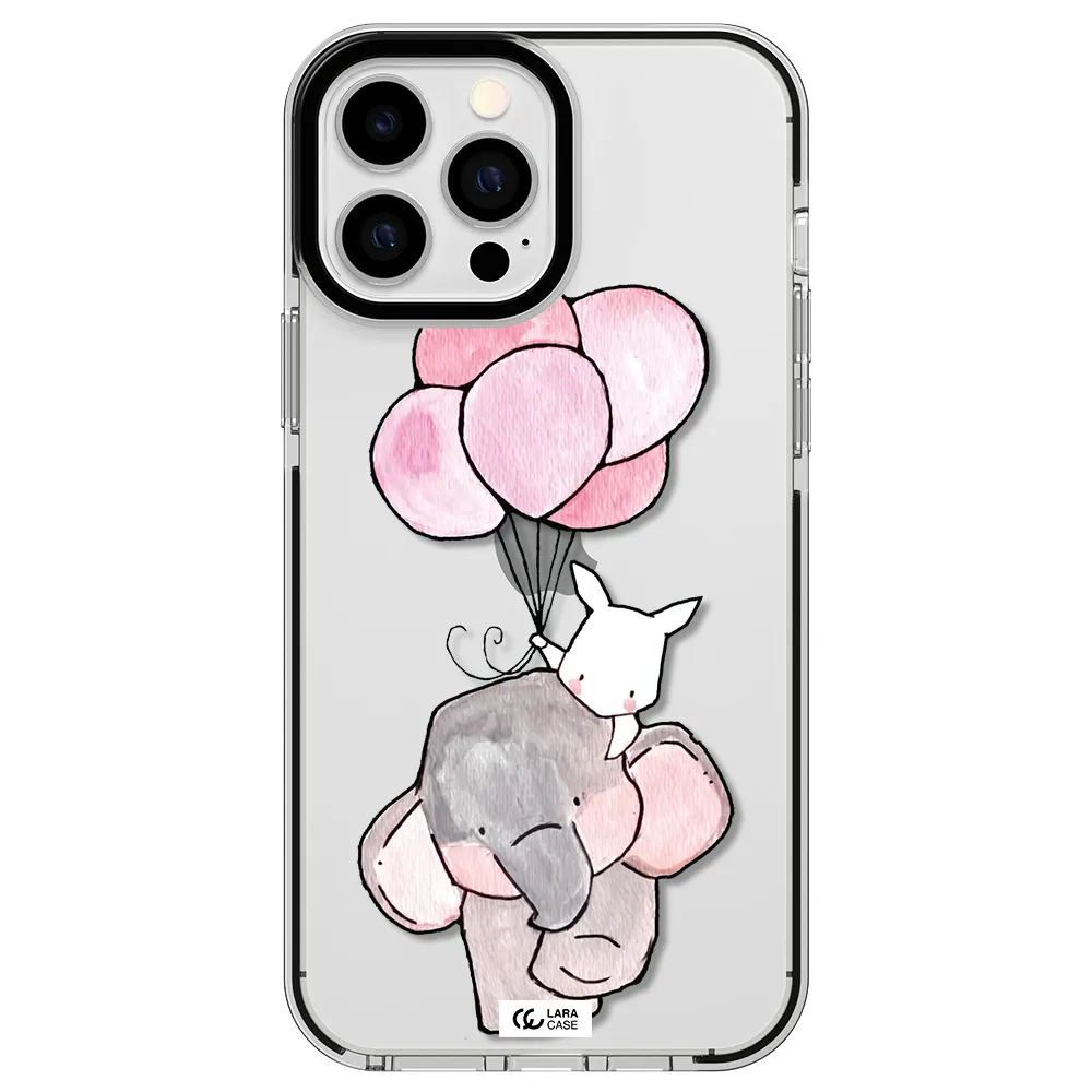 a cartoon elephant and donkey holding balloons Apple iPhone 13 Pro Max impact black border Case