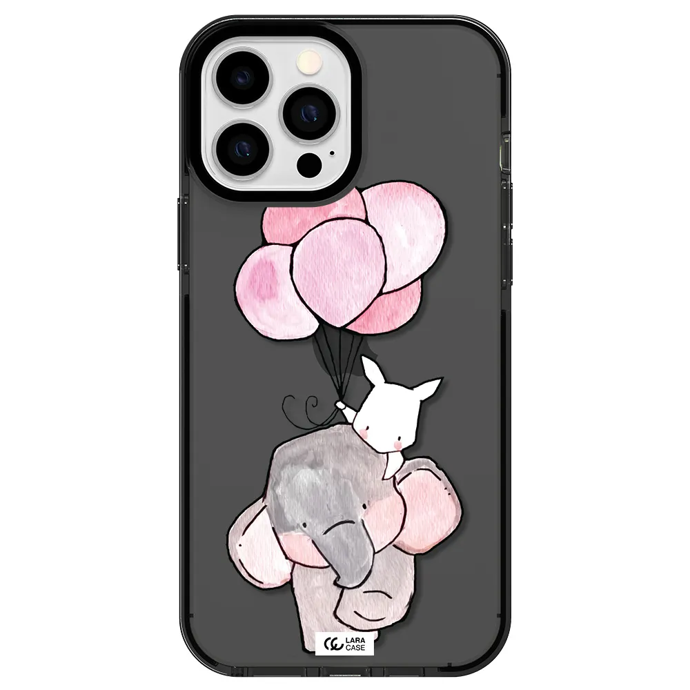 a cartoon elephant and donkey holding balloons Apple iPhone 13 Pro Max impact Smoke Black Case