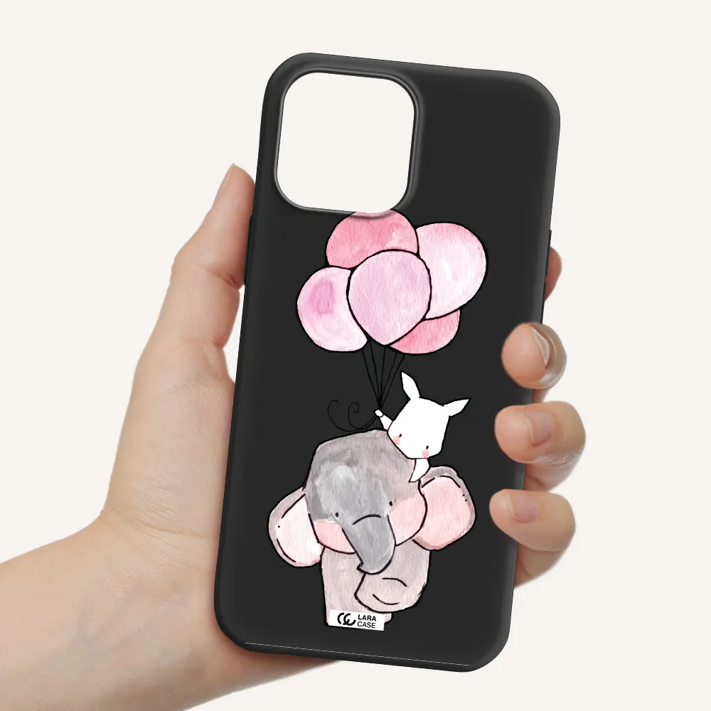 a cartoon elephant and donkey holding balloons Apple iPhone 13 Pro Max Silicone black Case
