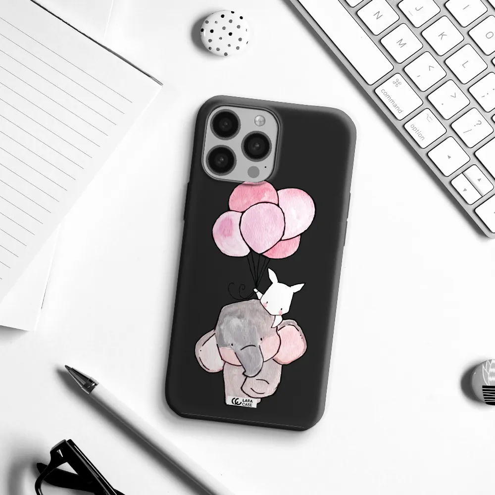 a cartoon elephant and donkey holding balloons Apple iPhone 13 Pro Max Silicone black Case