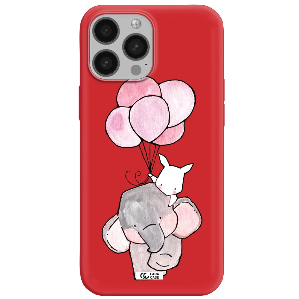 a cartoon elephant and donkey holding balloons Apple iPhone 13 Pro Max Silicone Imperial Red Case