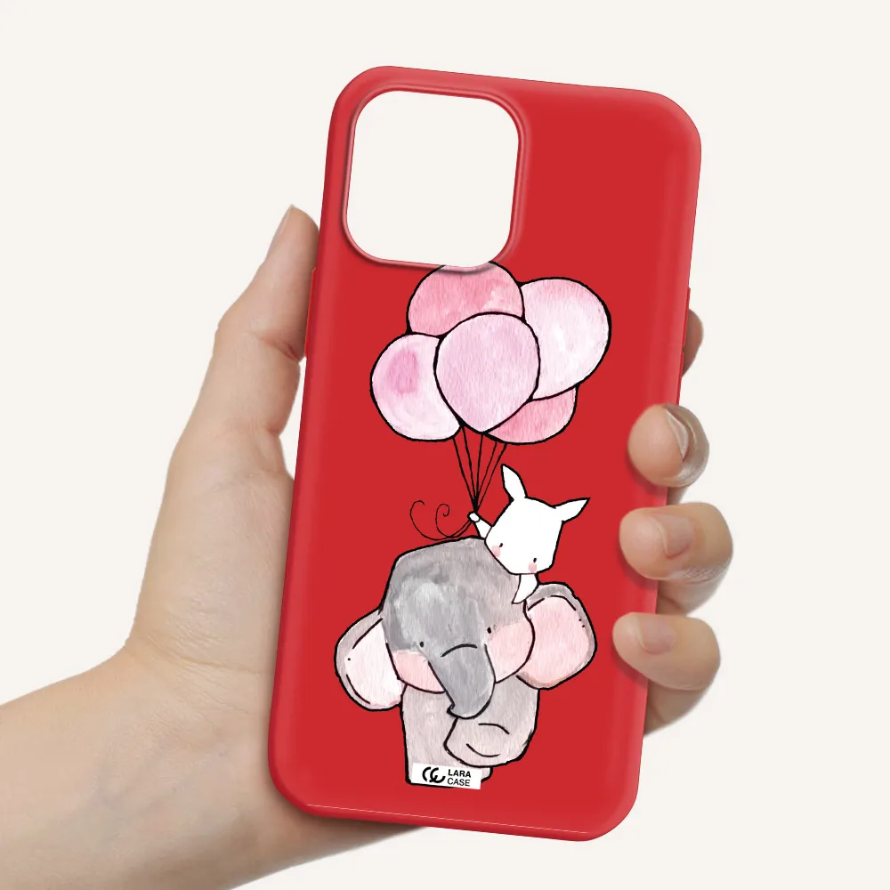 a cartoon elephant and donkey holding balloons Apple iPhone 13 Pro Max Silicone Imperial Red Case