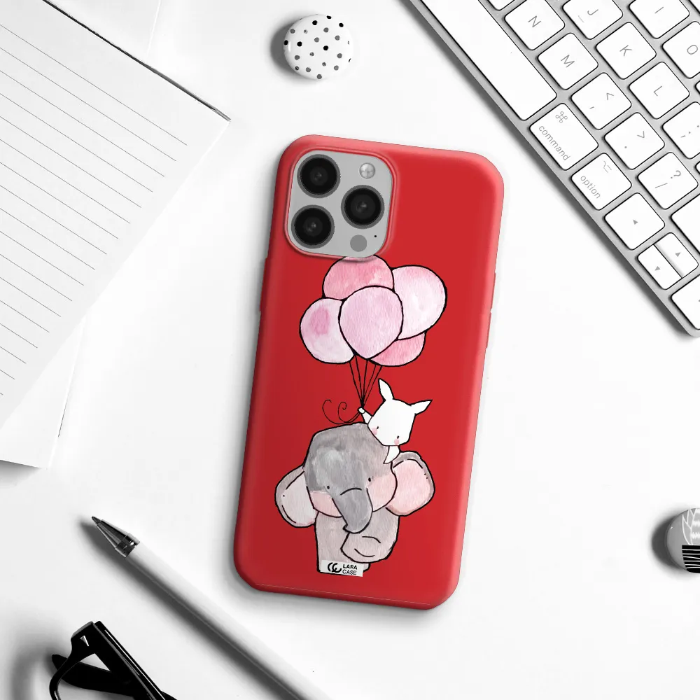 a cartoon elephant and donkey holding balloons Apple iPhone 13 Pro Max Silicone Imperial Red Case