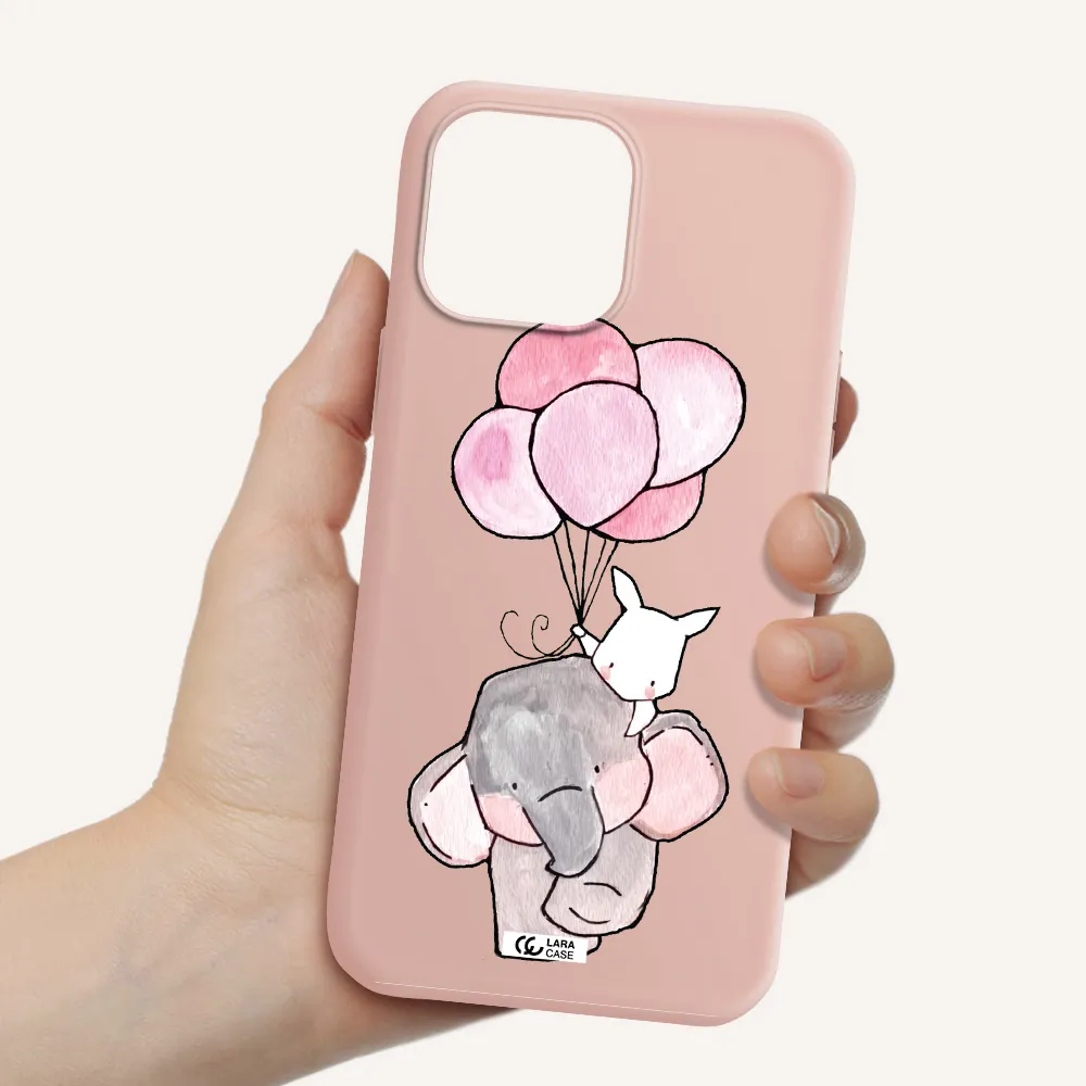 a cartoon elephant and donkey holding balloons Apple iPhone 13 Pro Max Silicone pastel pink Case