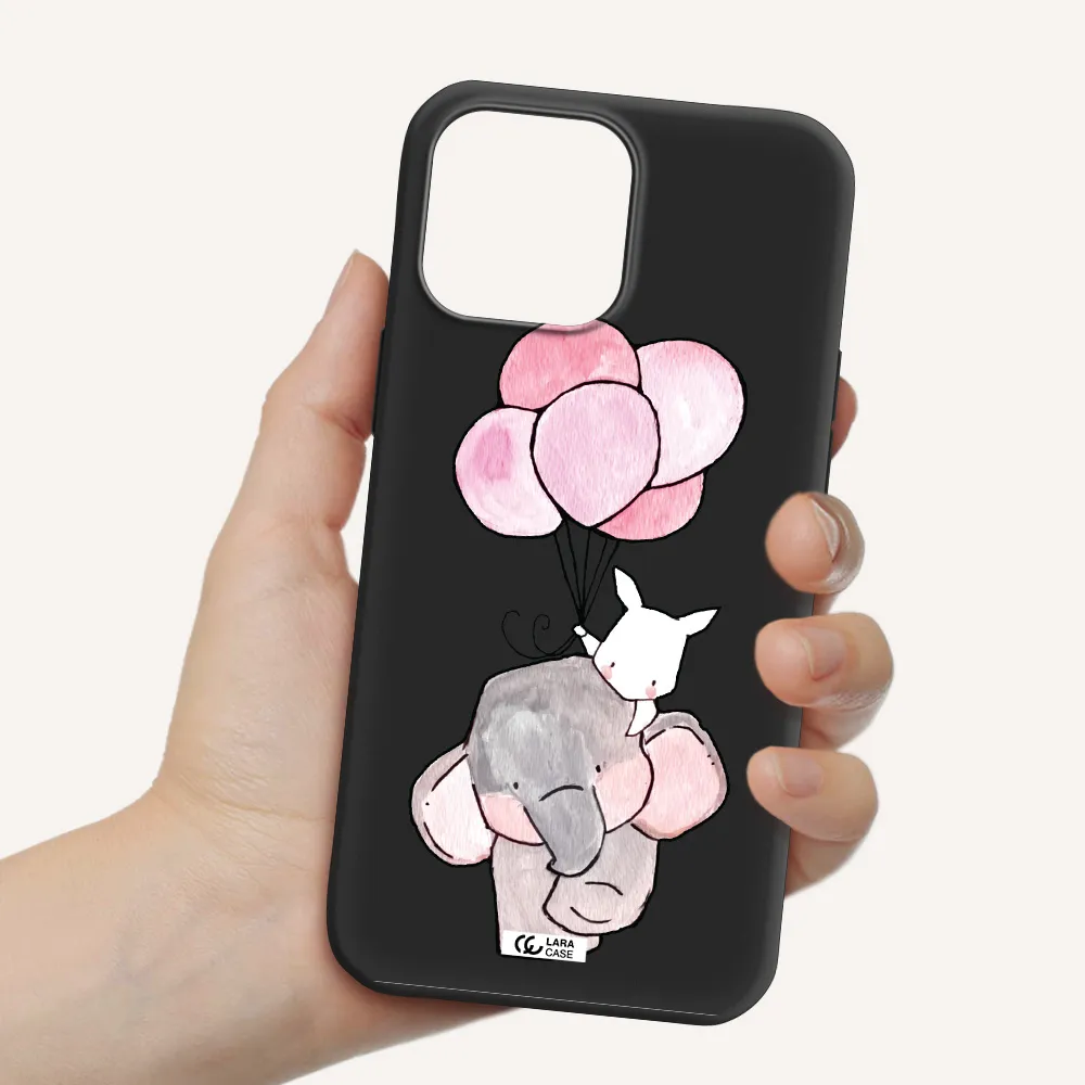 a cartoon elephant and donkey holding balloons Apple iPhone 13 Pro Silicone black Case