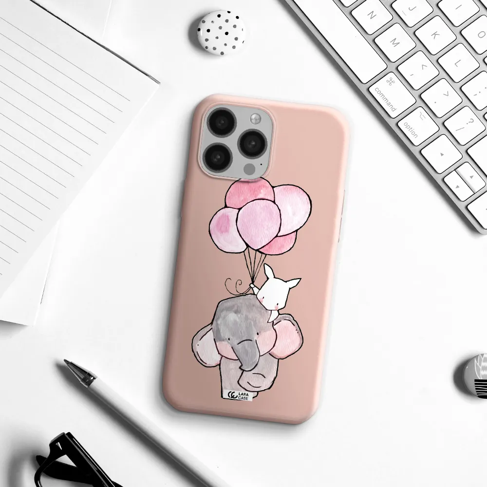 a cartoon elephant and donkey holding balloons Apple iPhone 13 Pro Silicone pastel pink Case