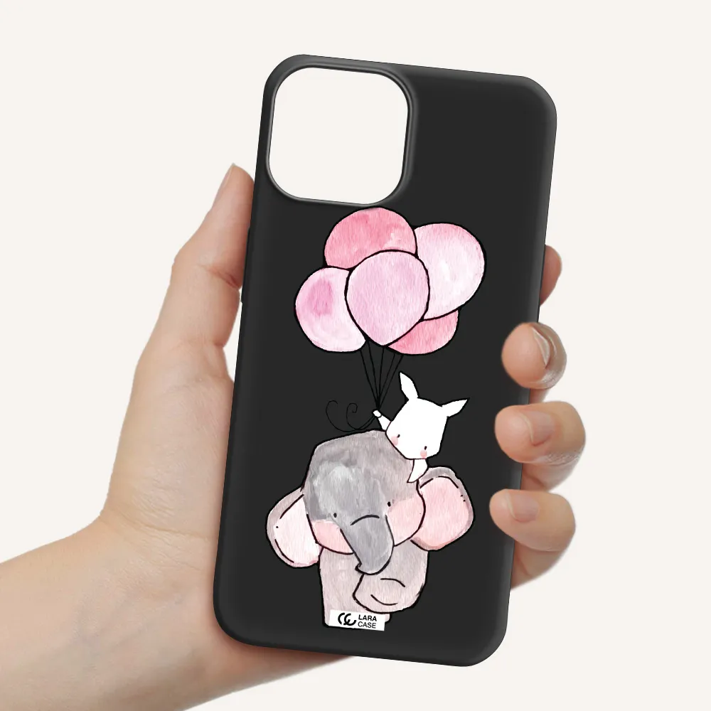 a cartoon elephant and donkey holding balloons Apple iPhone 13 Silicone black Case