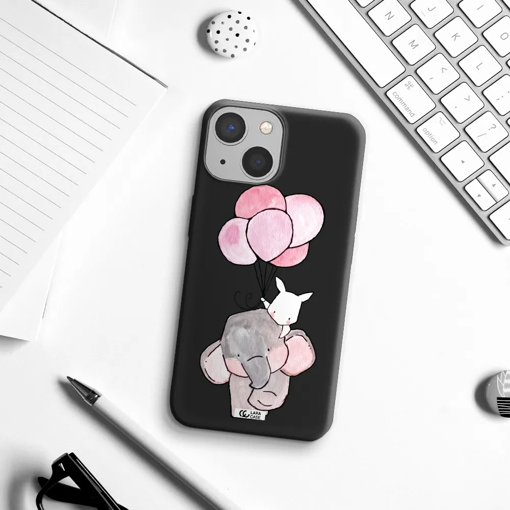 a cartoon elephant and donkey holding balloons Apple iPhone 13 Silicone black Case