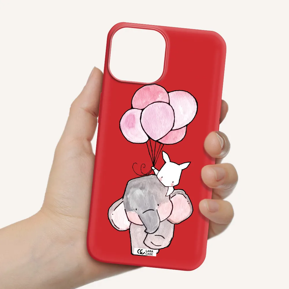 a cartoon elephant and donkey holding balloons Apple iPhone 13 Silicone Imperial Red Case
